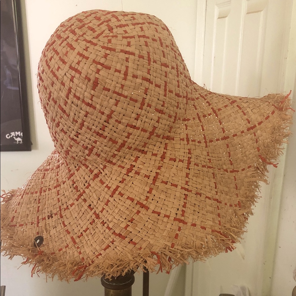Peter Grimm Floppy Straw Beach Hat Orange Accents